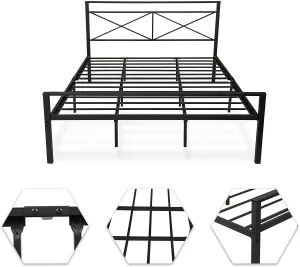 14" Metal Platform Bed Bed Frame and Headboard with Frosted Iron Frame, Under Bed Storage, Noise Free, No Box Spring Needed