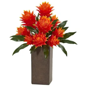 22" Bromeliad Artificial Plant in Weathered Brown Planter