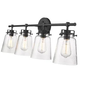 4 Lamps Amberose Vanity Light - Matte Black - Clear Hammered Glass - 31.4in. Wide