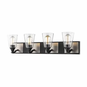 4 Lamps Bathroom Vanity Light - Matte Black / Brushed Pewter - Clear Seeded Glass - 32.75in. Wide