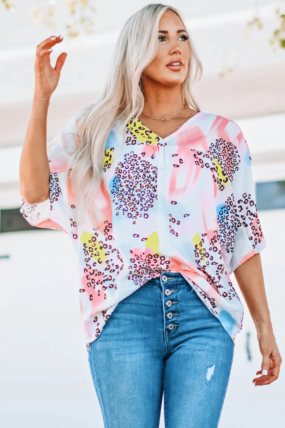 Animal Watercolor Mixed Print Loose Top