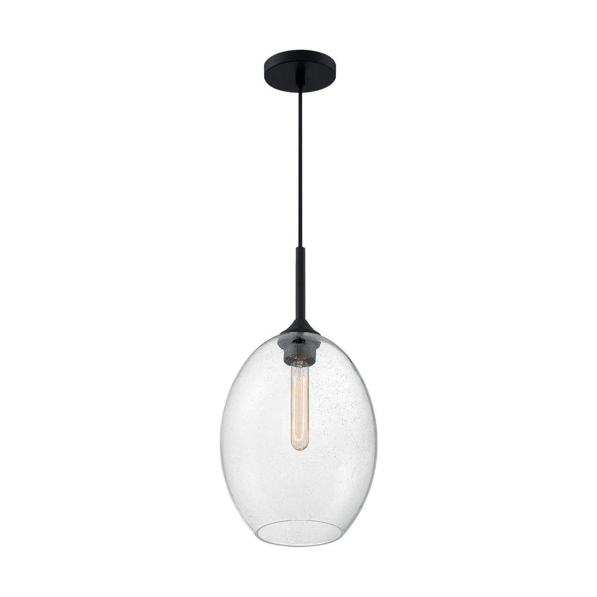 Aria - 1 Light Pendant with Seeded Glass - Matte Black Finish