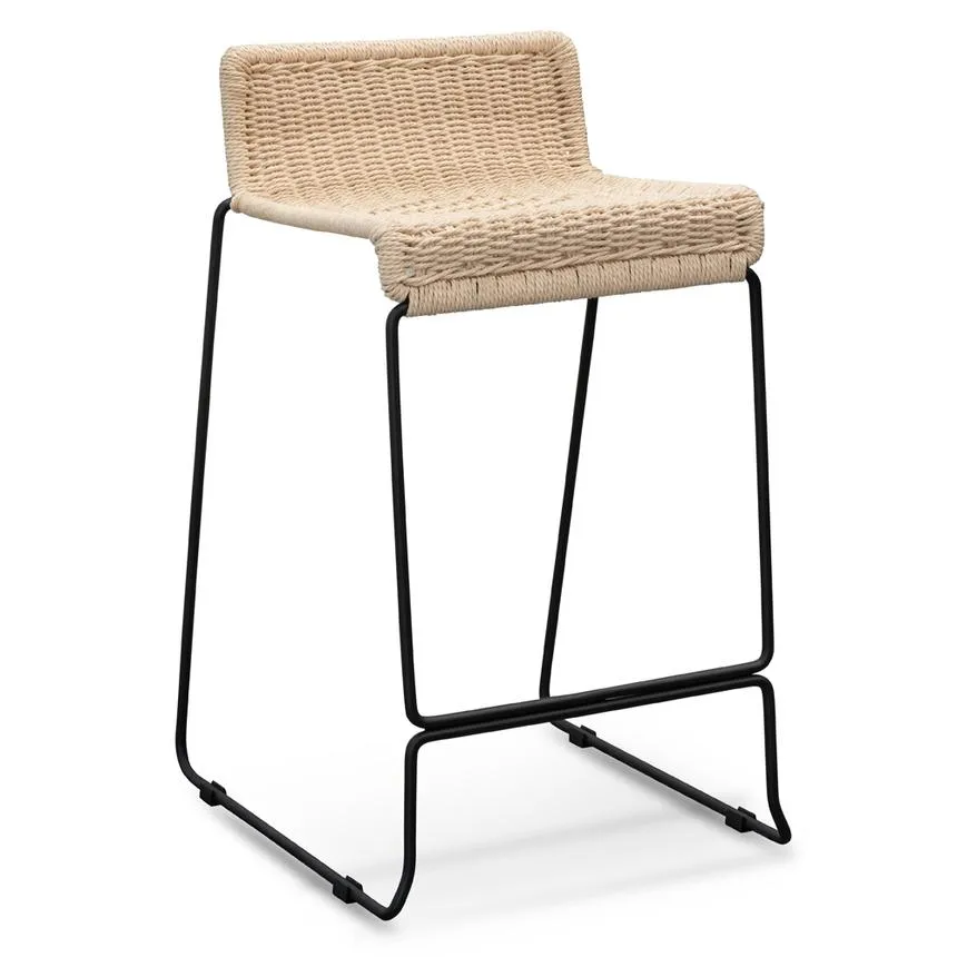 Bar Stool With Natural Cord Seat - Black Frame