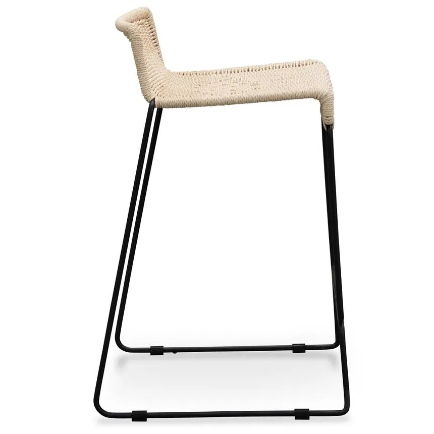 Bar Stool With Natural Cord Seat - Black Frame