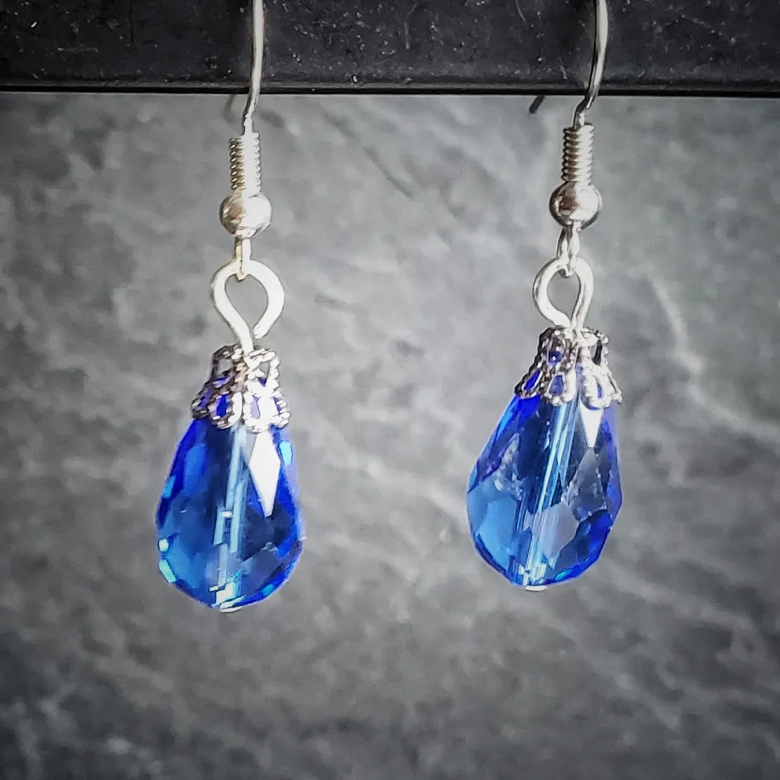 Blue Crystal Teardrop Earrings Handmade Jewelry