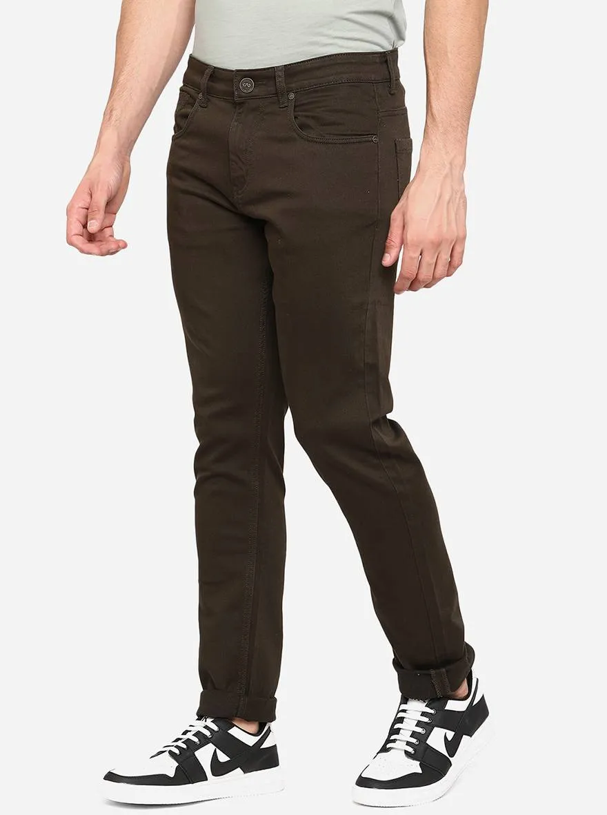 Brown Solid Slim Fit Jeans | JadeBlue