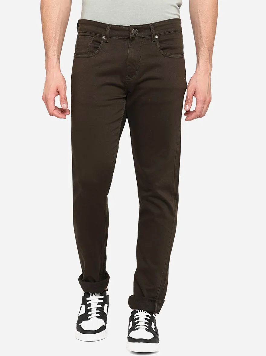 Brown Solid Slim Fit Jeans | JadeBlue