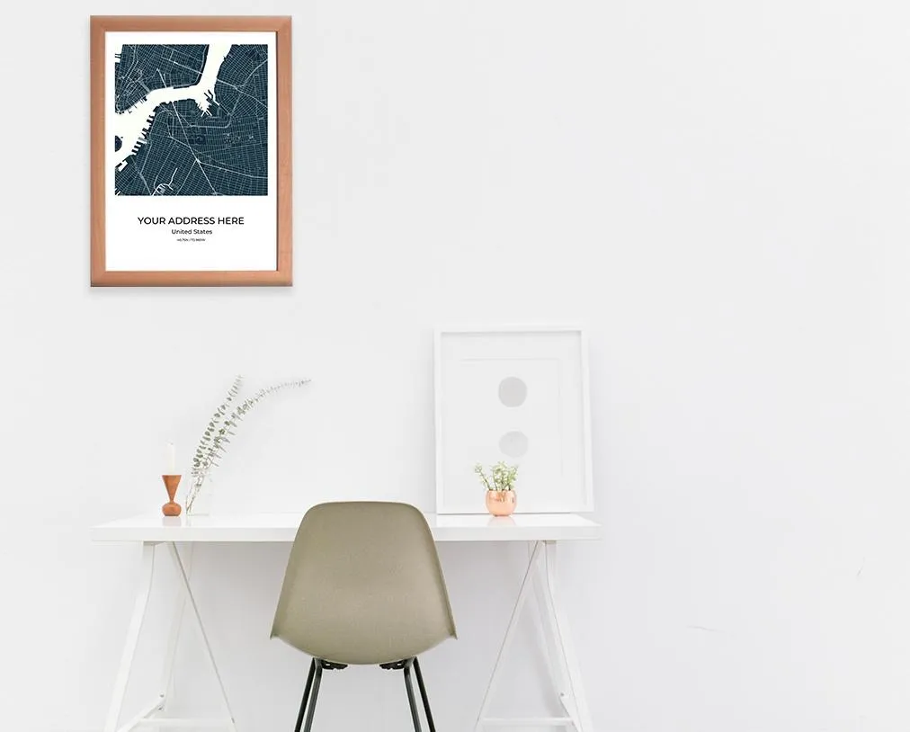 Chicago City Map Wall Art Poster with Wooden Frame