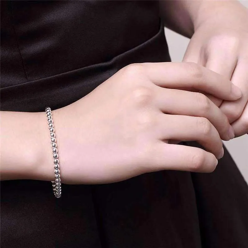 Classic Delicate Beads Silver Bracelet for Woman Perfect for Any Occasion