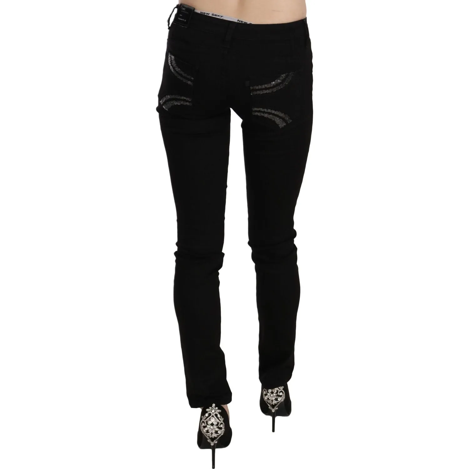 Costume National Elegant Black Mid Waist Slim Fit Jeans