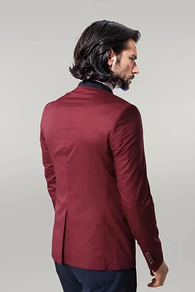 Crew Neck Burgundy Men Blazer - Wessi