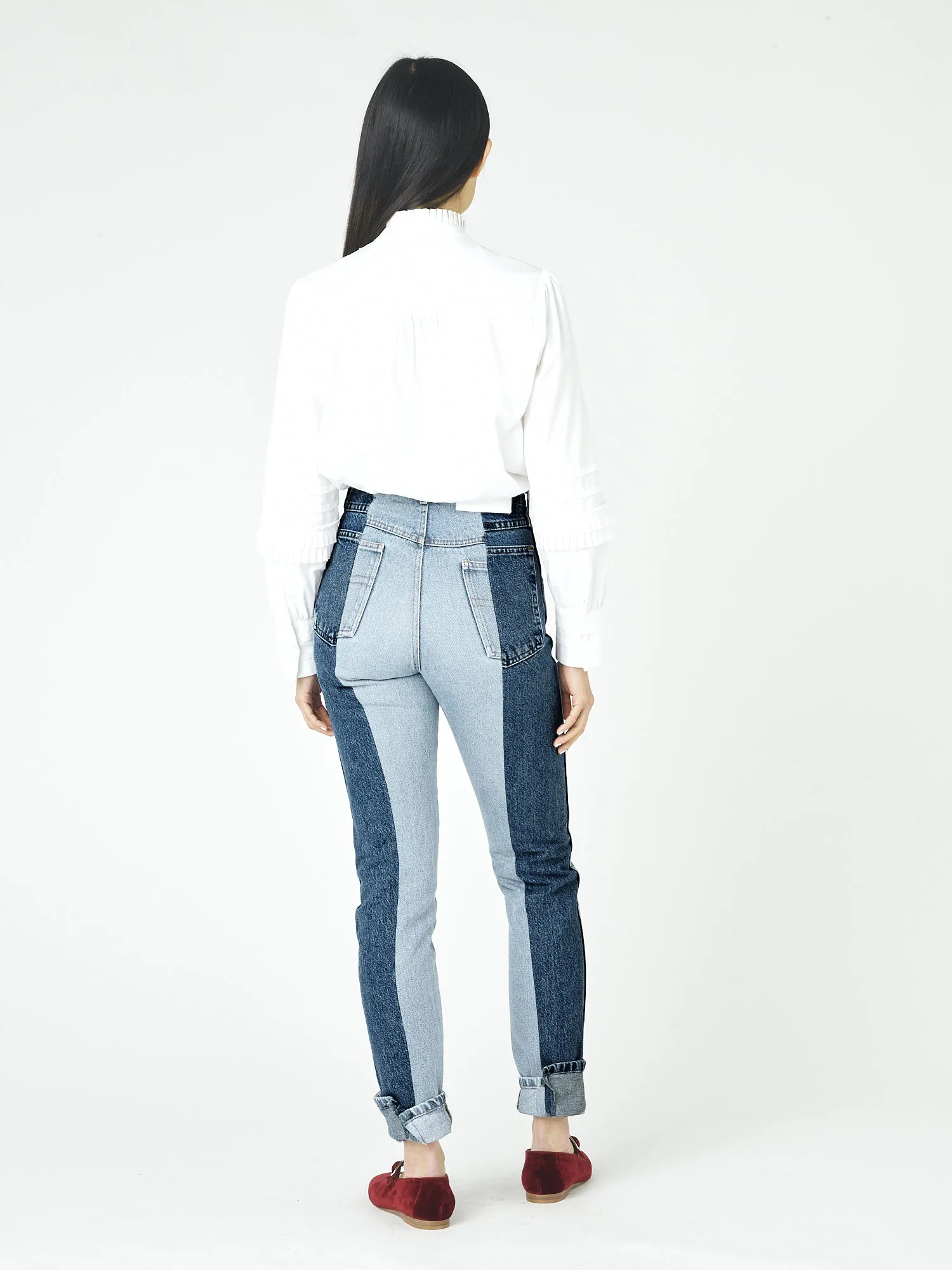 Dark Light Blue Contrast Straight Leg Jean