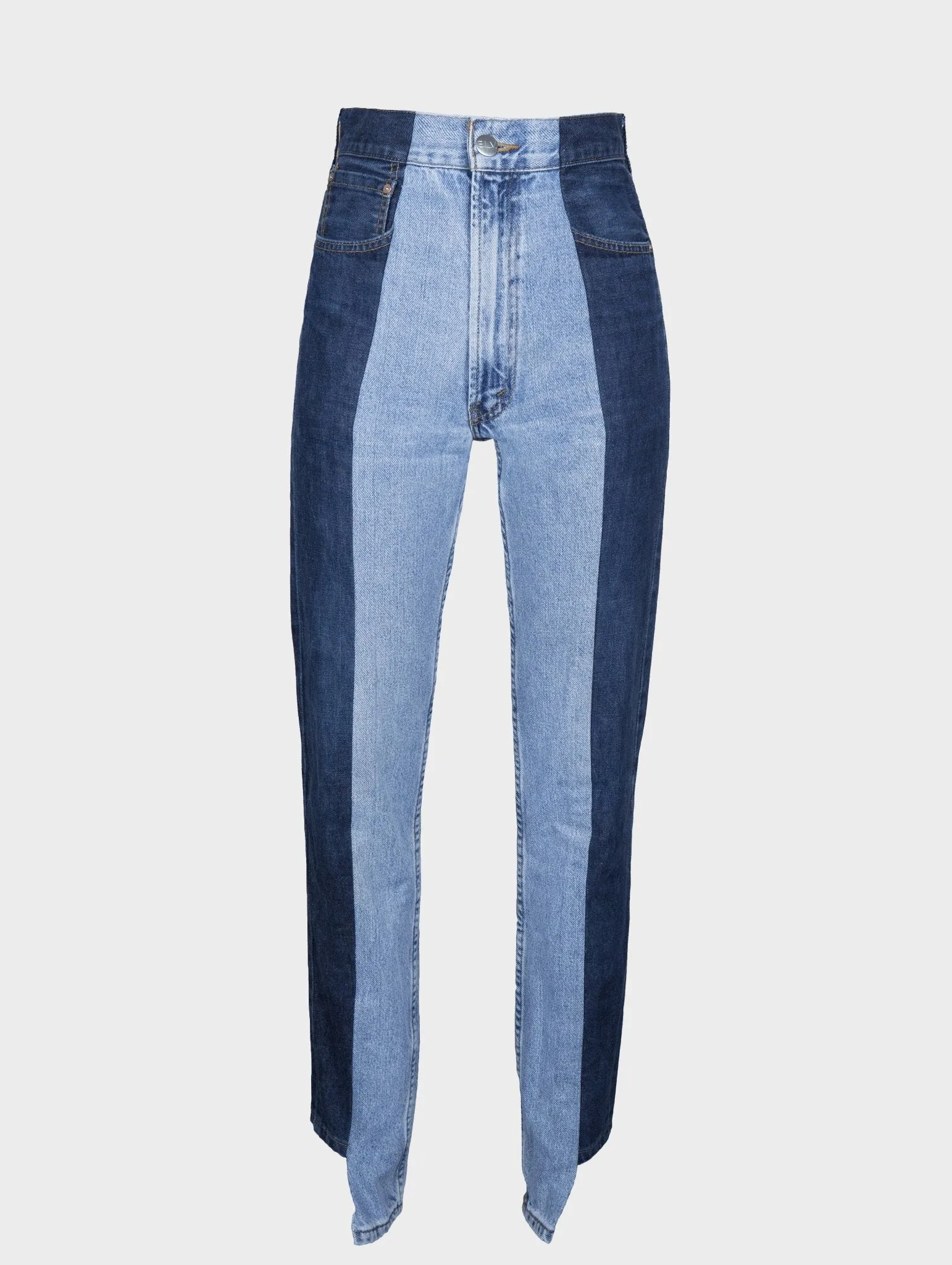 Dark Light Blue Contrast Straight Leg Jean