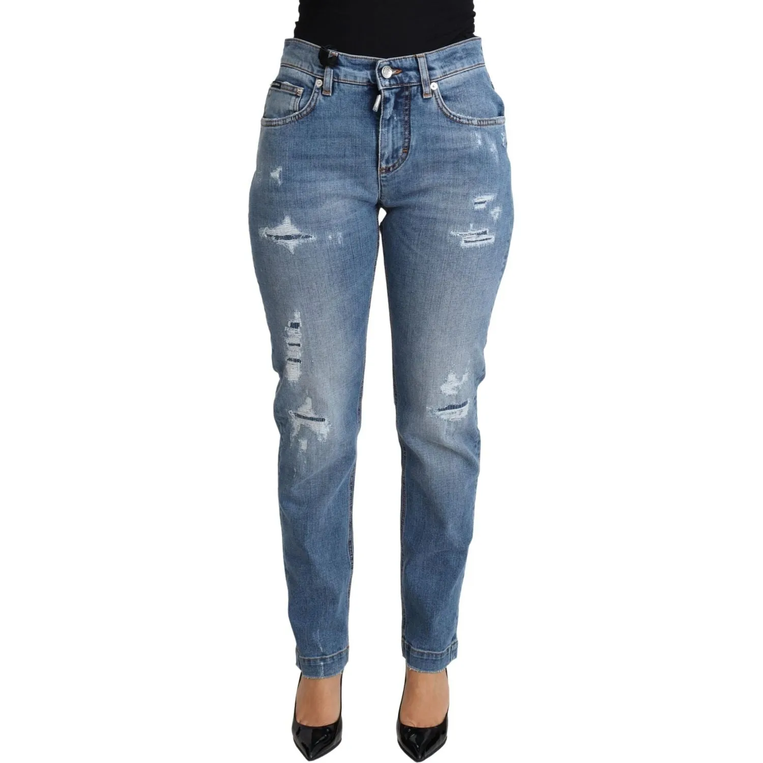 Dolce & Gabbana Chic High-Waisted Tattered Skinny Jeans