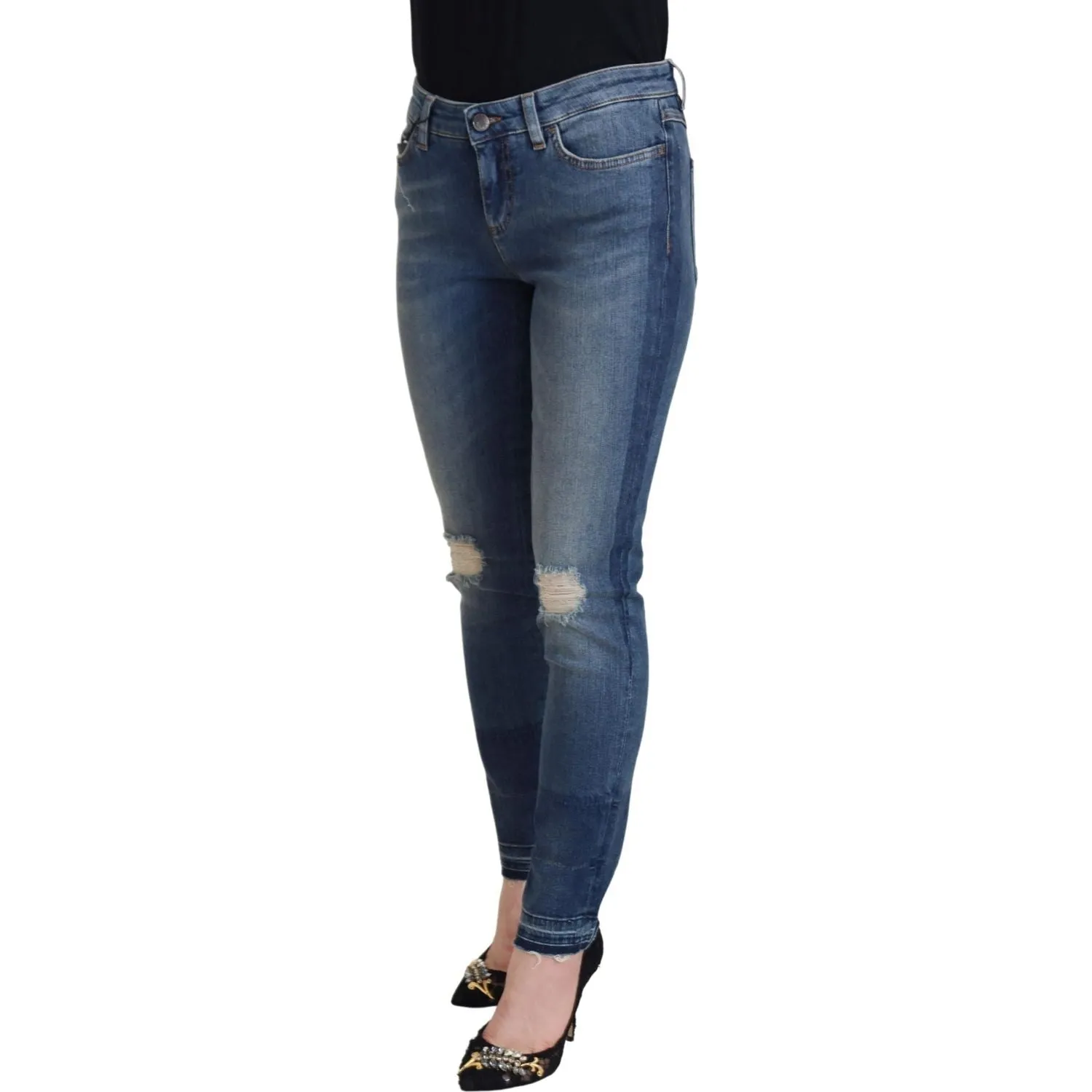 Dolce & Gabbana Elegant Tattered Denim Pants – Chic Casualwear