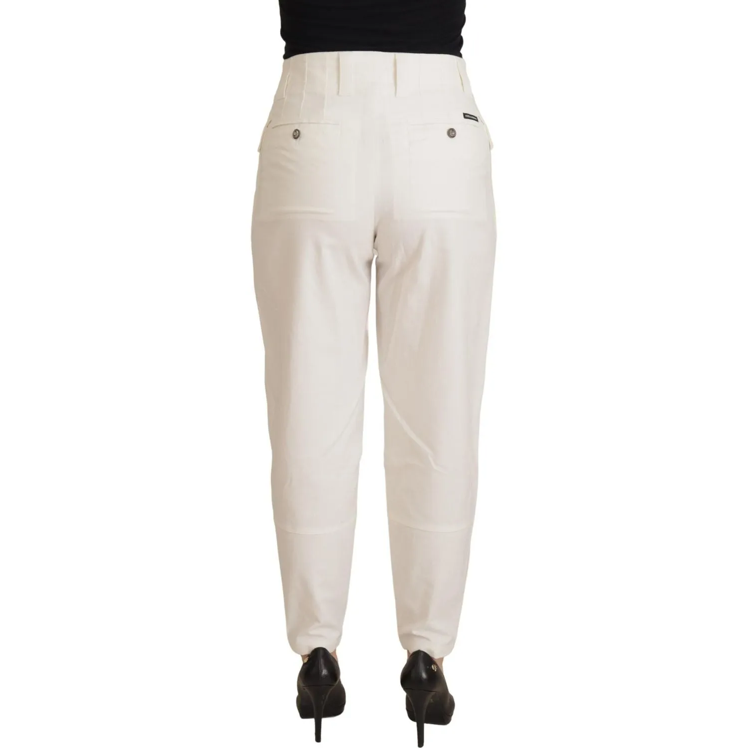 Dolce & Gabbana Elegant White High-Waist Tapered Trousers