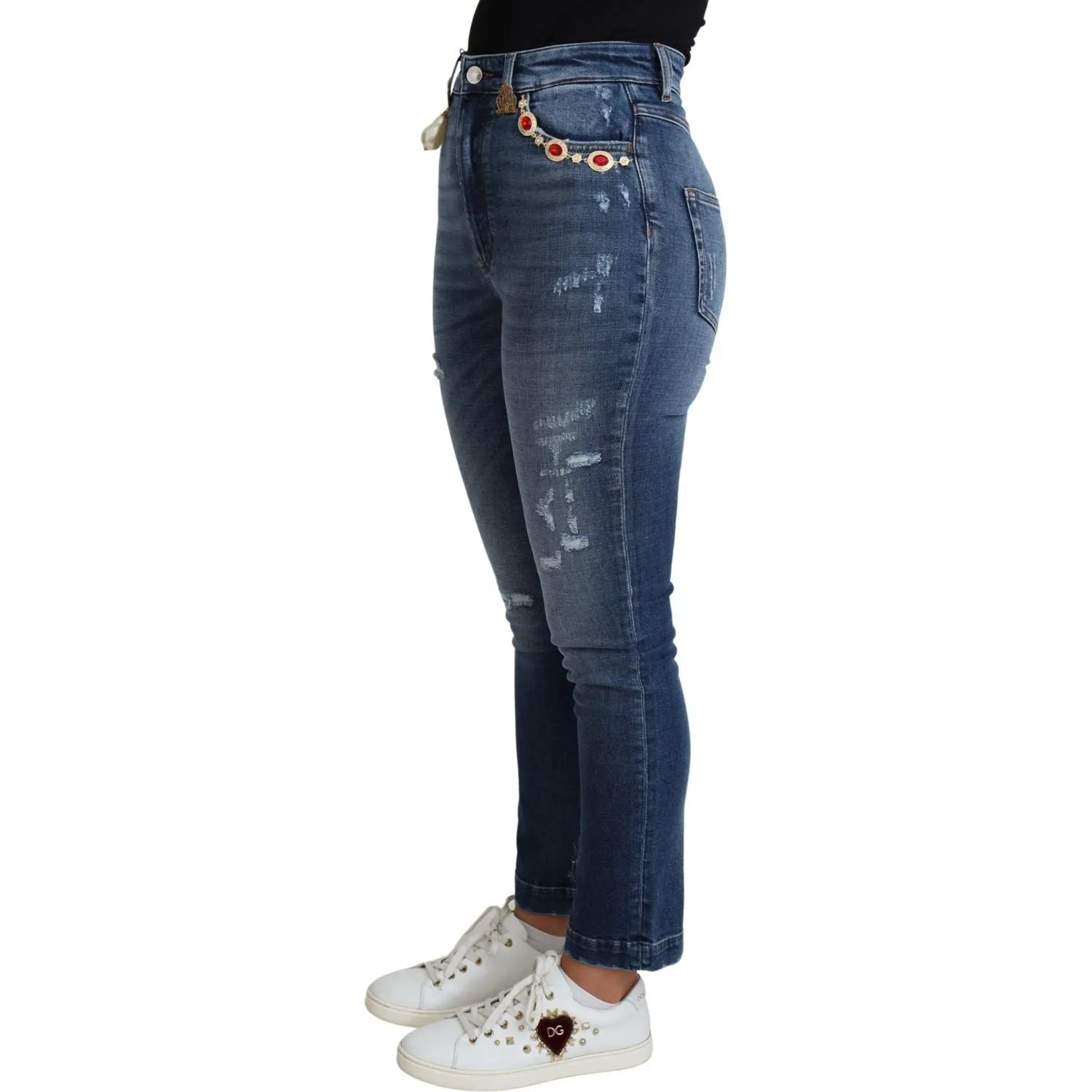 Dolce & Gabbana Embellished High Waist Skinny Denim Jeans