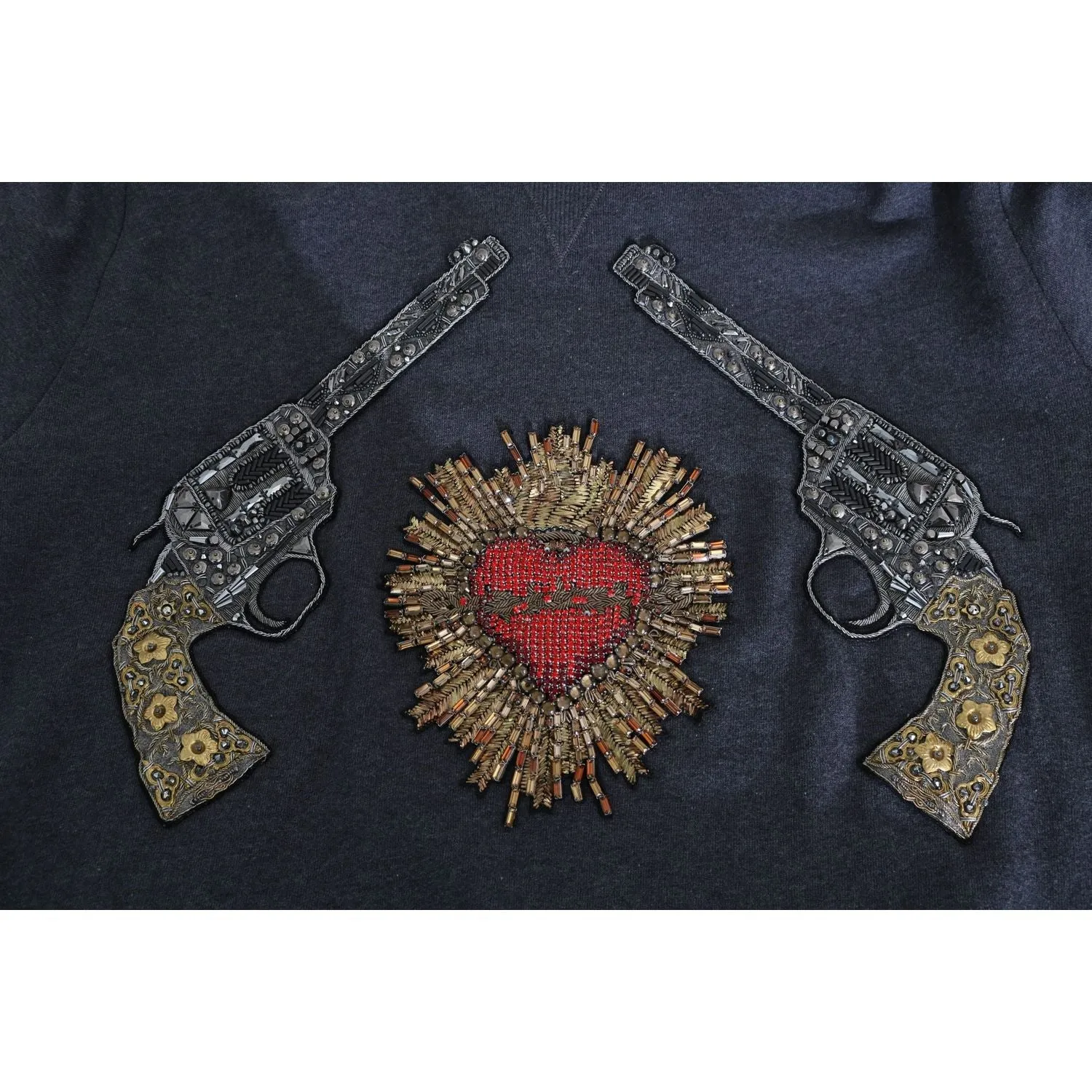 Dolce & Gabbana Gray Crystal Heart Gun Motif Sweater