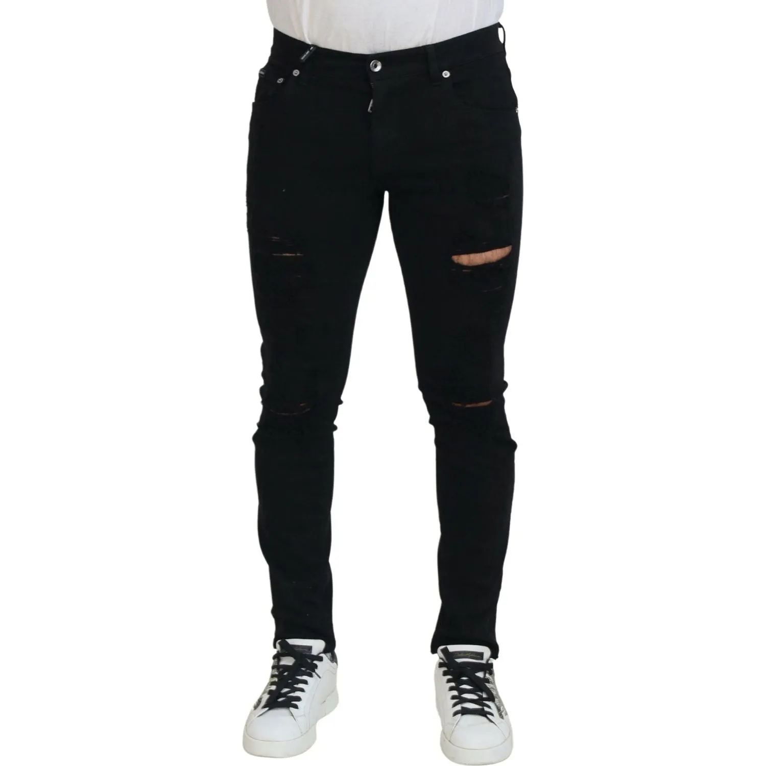 Dolce & Gabbana Svelte Black Tattered Slim Fit Denim