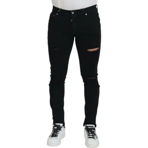 Dolce & Gabbana Svelte Black Tattered Slim Fit Denim