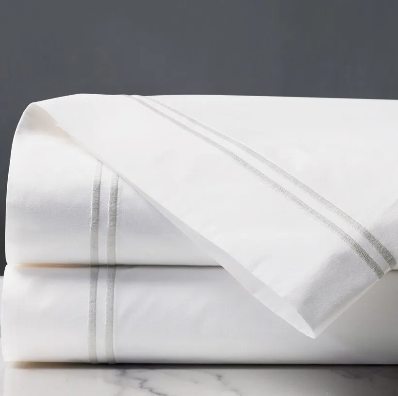 Double Striped White Satin Stitch Sheet Set