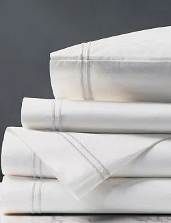 Double Striped White Satin Stitch Sheet Set