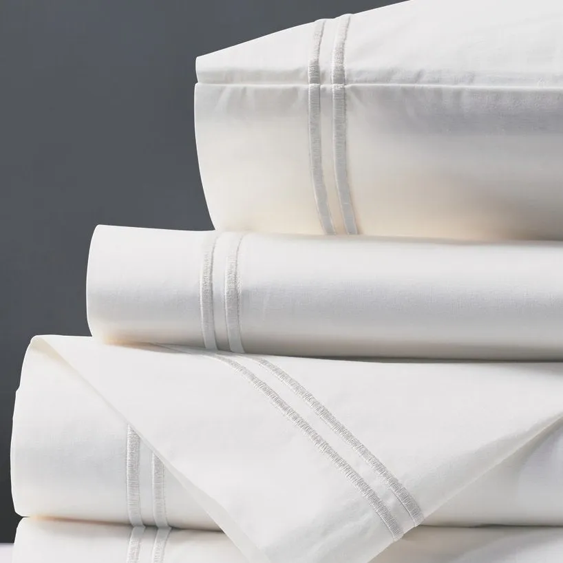 Double Striped White Satin Stitch Sheet Set