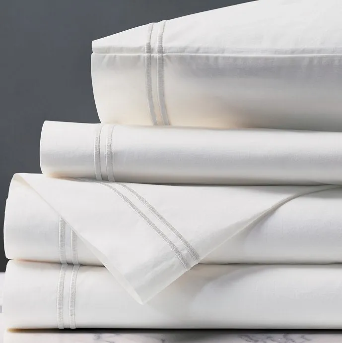 Double Striped White Satin Stitch Sheet Set