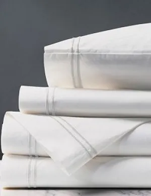 Double Striped White Satin Stitch Sheet Set