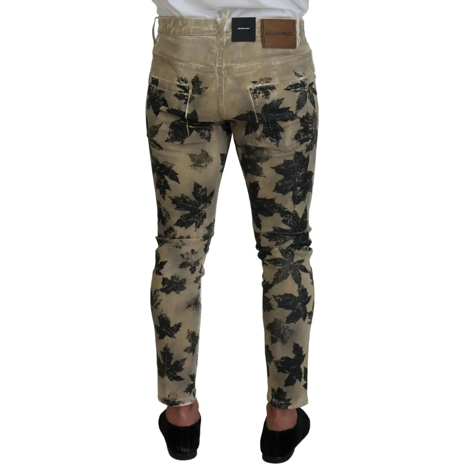 Dsquared² Brown Cotton Printed Skinny Men Casual Denim Jeans