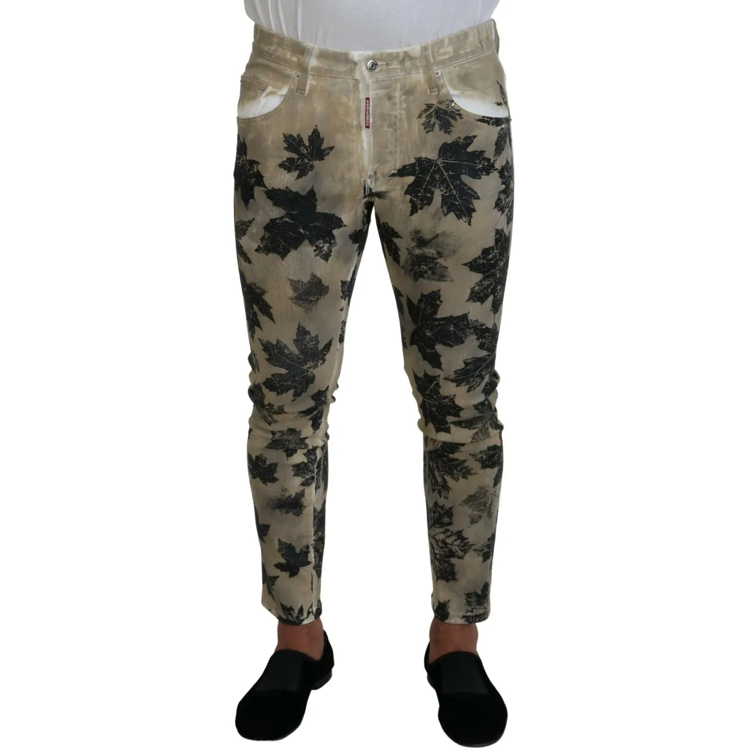 Dsquared² Brown Cotton Printed Skinny Men Casual Denim Jeans