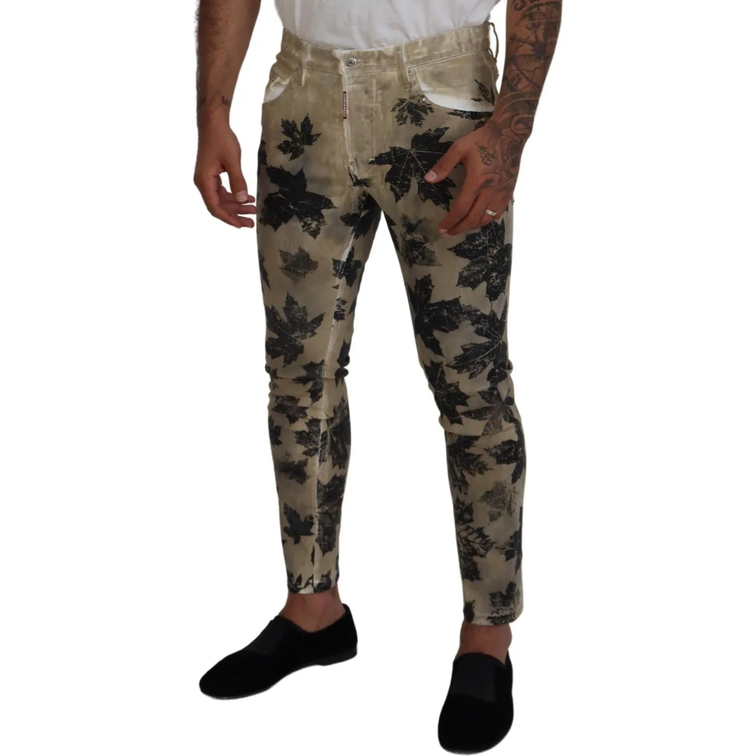 Dsquared² Brown Cotton Printed Skinny Men Casual Denim Jeans