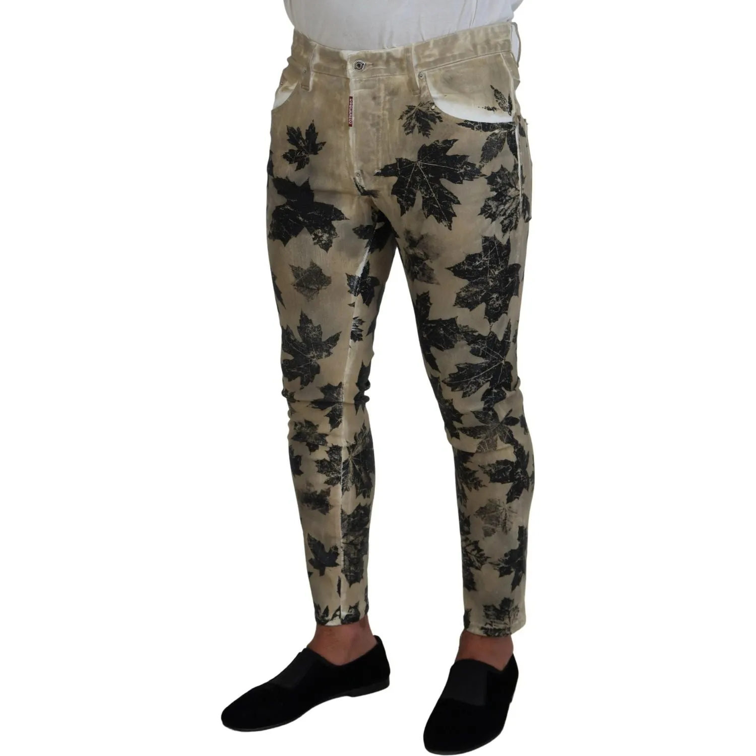 Dsquared² Brown Cotton Printed Skinny Men Casual Denim Jeans