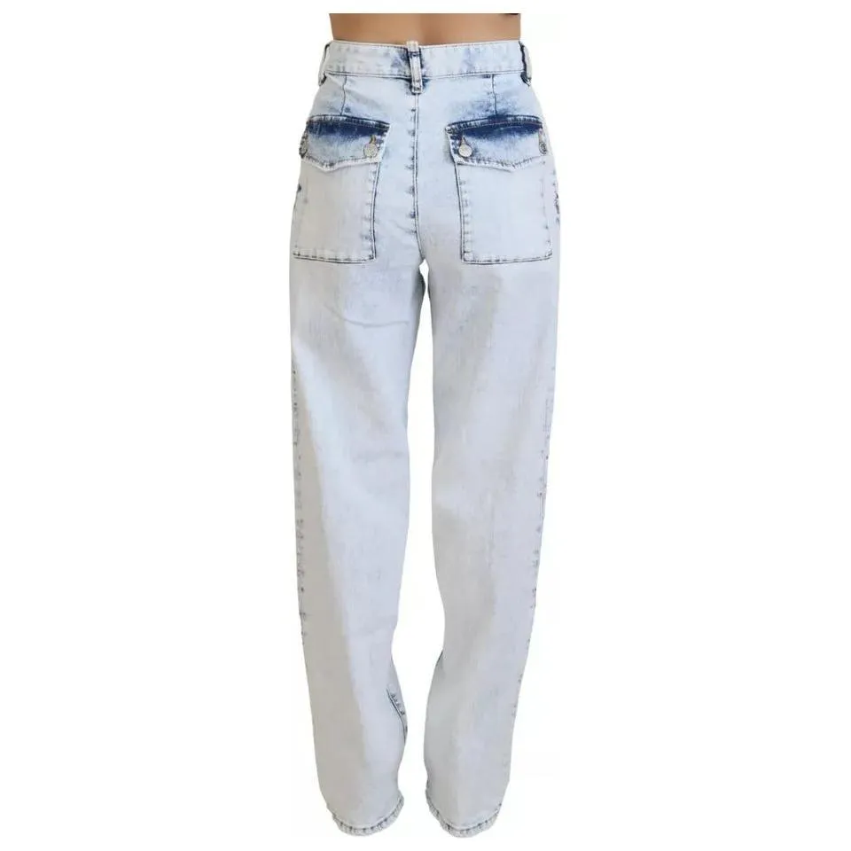 Dsquared² Light Blue Cotton High Waist Straight Denim Jeans