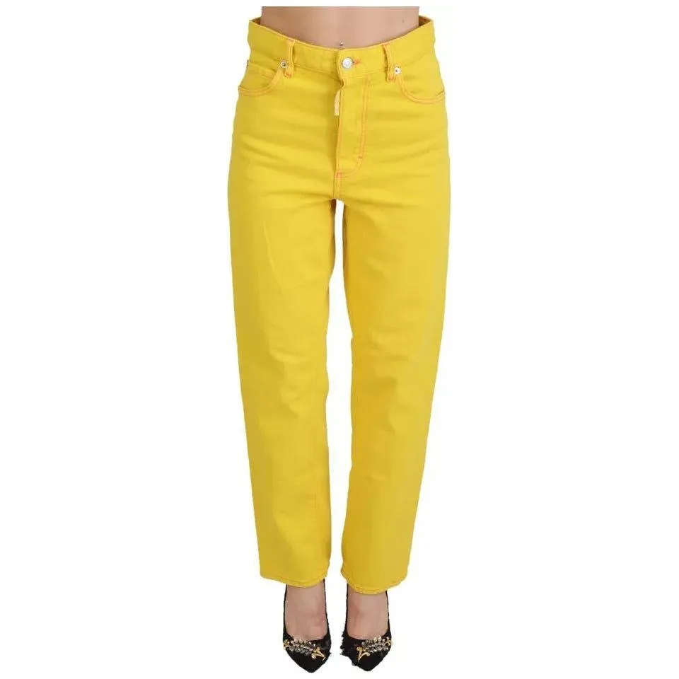 Dsquared² Yellow Cotton High Waist Straight Denim Boston Jeans