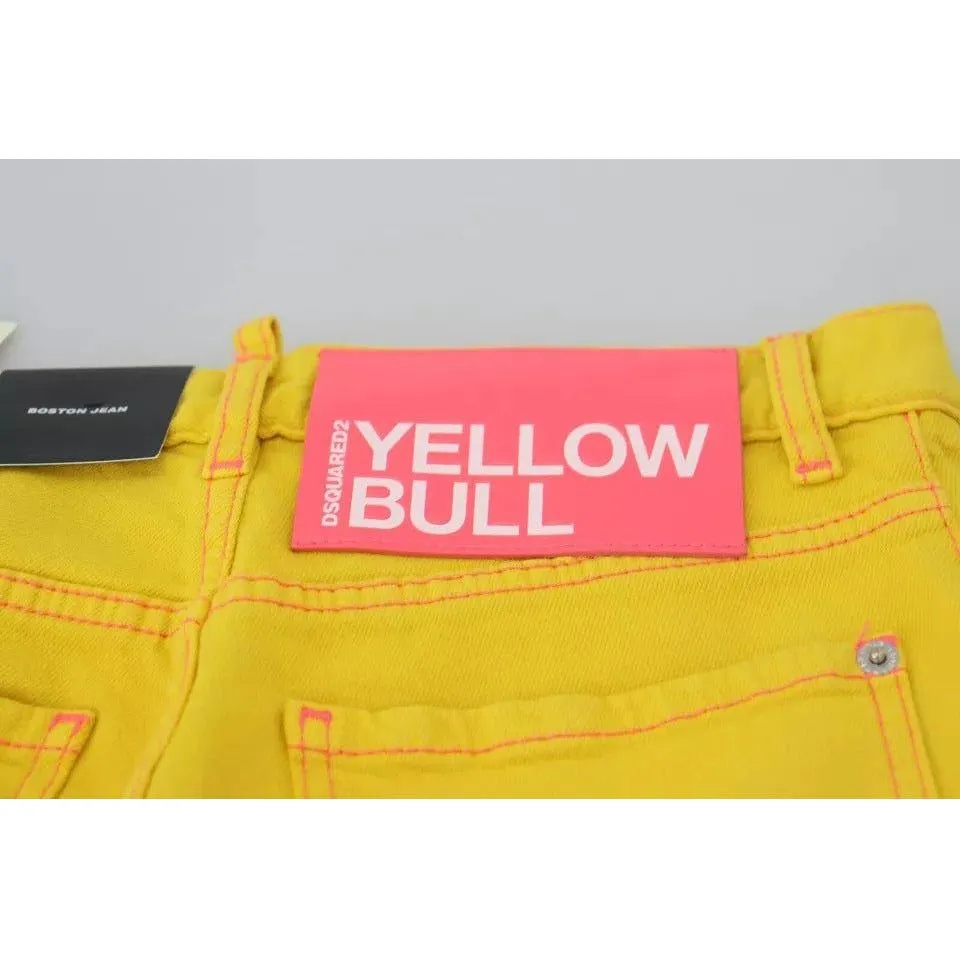 Dsquared² Yellow Cotton High Waist Straight Denim Boston Jeans