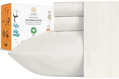 Eco-Friendly Organic Cotton Sheet Set, 4-Piece Bedding for 14 Inch Mattress, Queen, Ivory