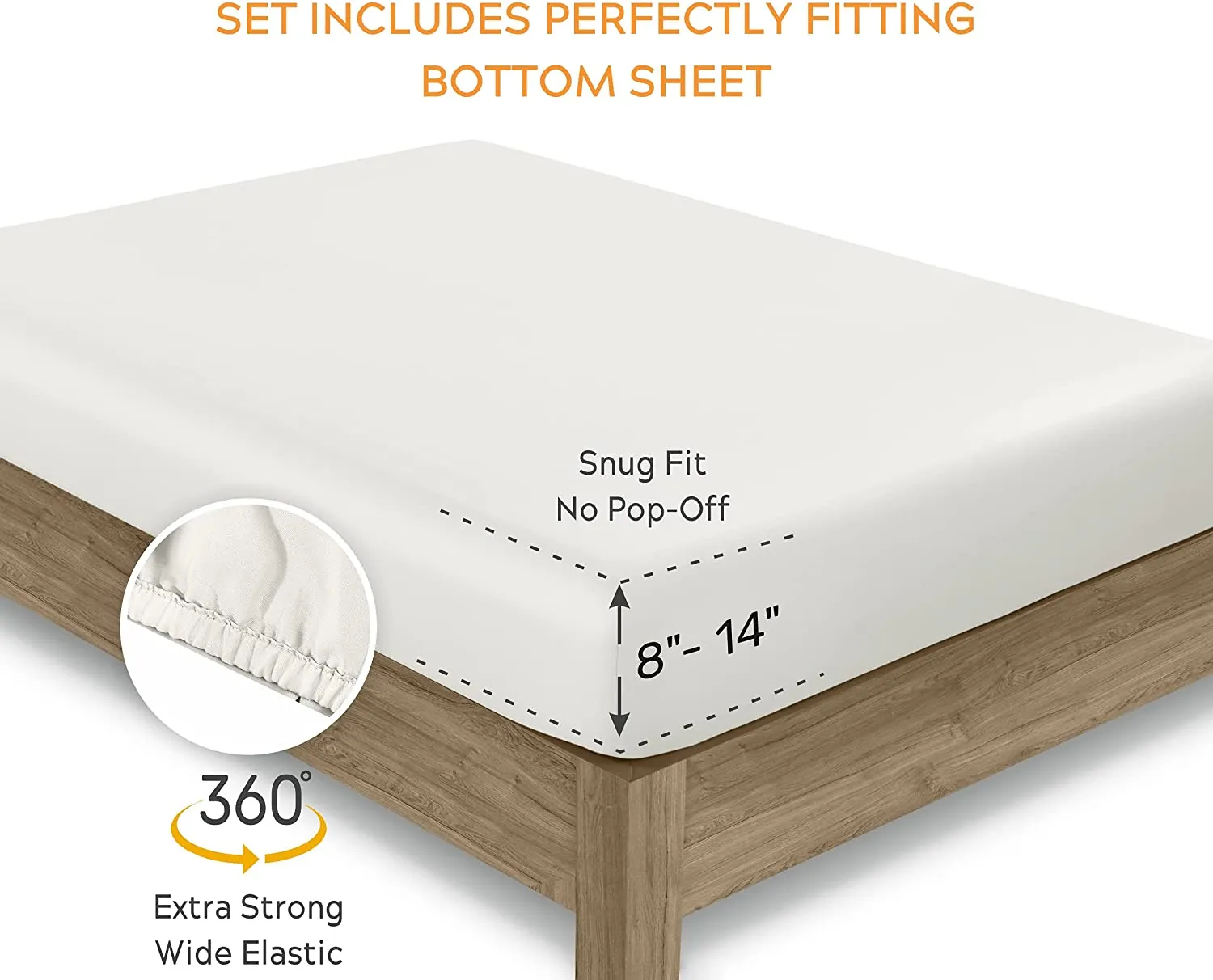 Eco-Friendly Organic Cotton Sheet Set, 4-Piece Bedding for 14 Inch Mattress, Queen, Ivory