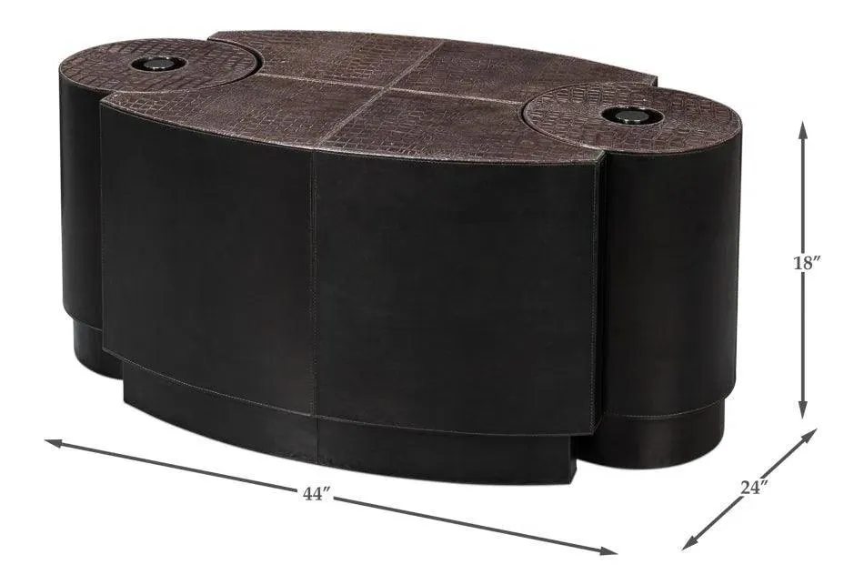 Elijah Coffee Brown Croco Emboss Leather Geomatric Cocktail Table