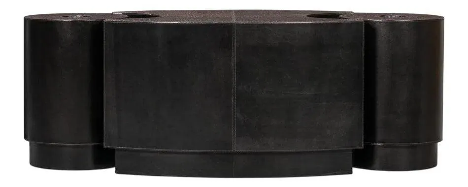 Elijah Coffee Brown Croco Emboss Leather Geomatric Cocktail Table