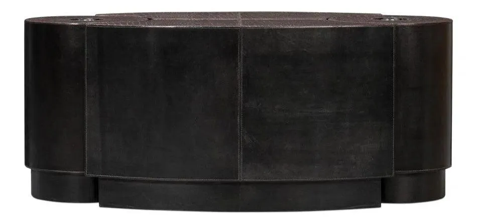 Elijah Coffee Brown Croco Emboss Leather Geomatric Cocktail Table