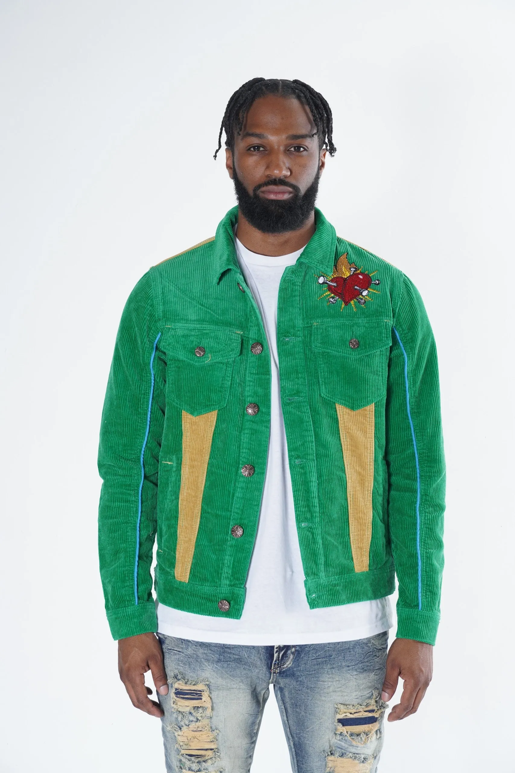 F1045 Frost Dear Sins Cord Jacket - Green