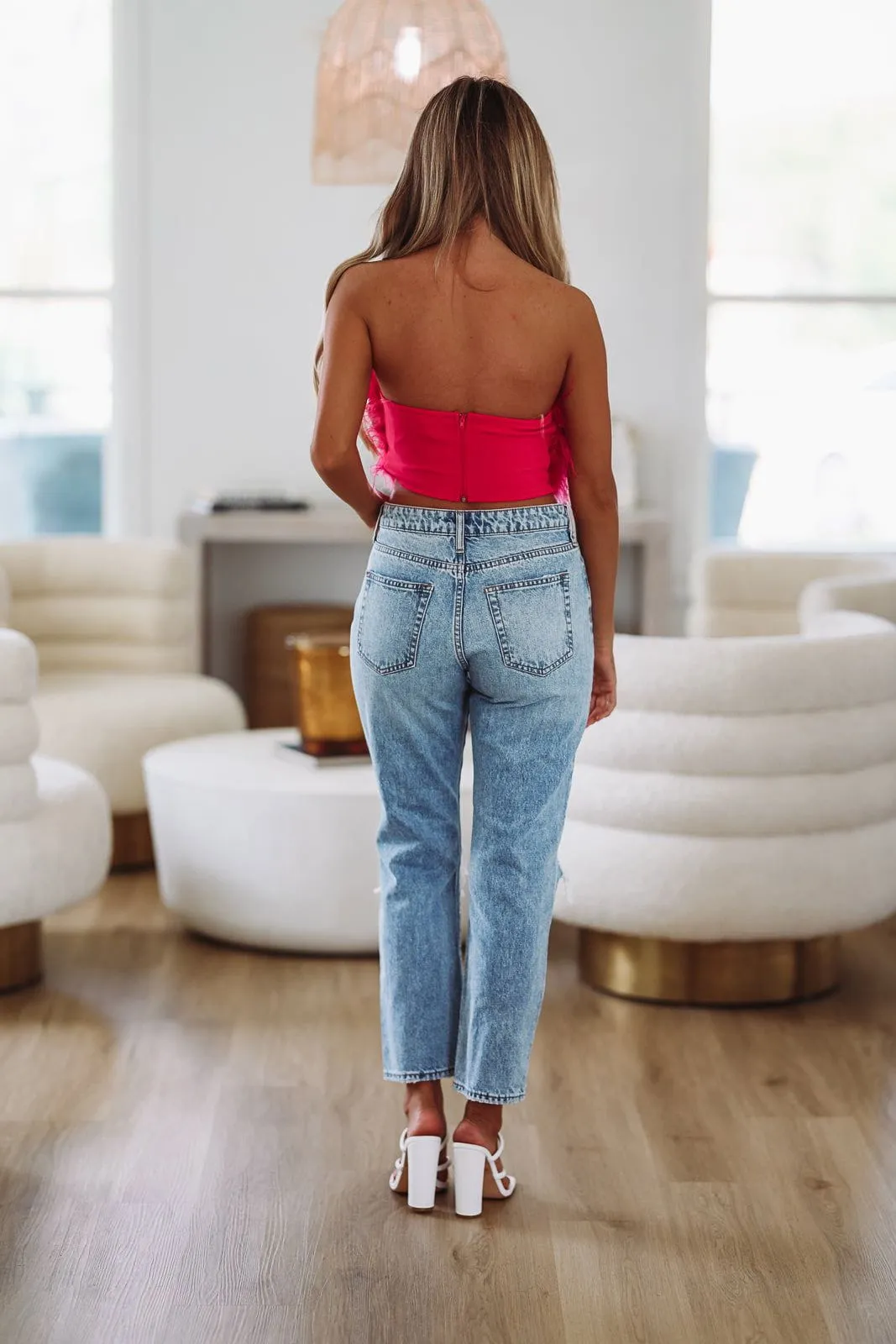 Feather Crop Top - Fuchsia Pink