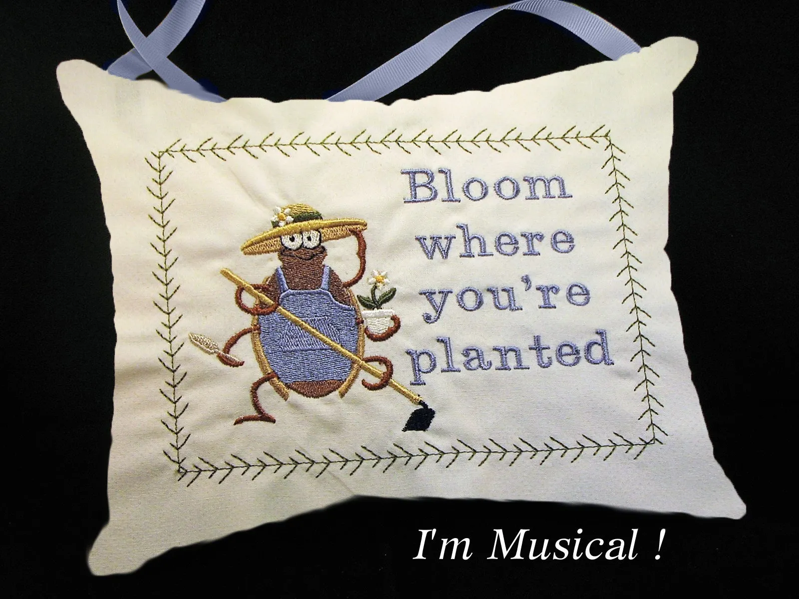 Garden Bug Music Box Pillow -- Personalized Embroidered MUSICAL Keepsake