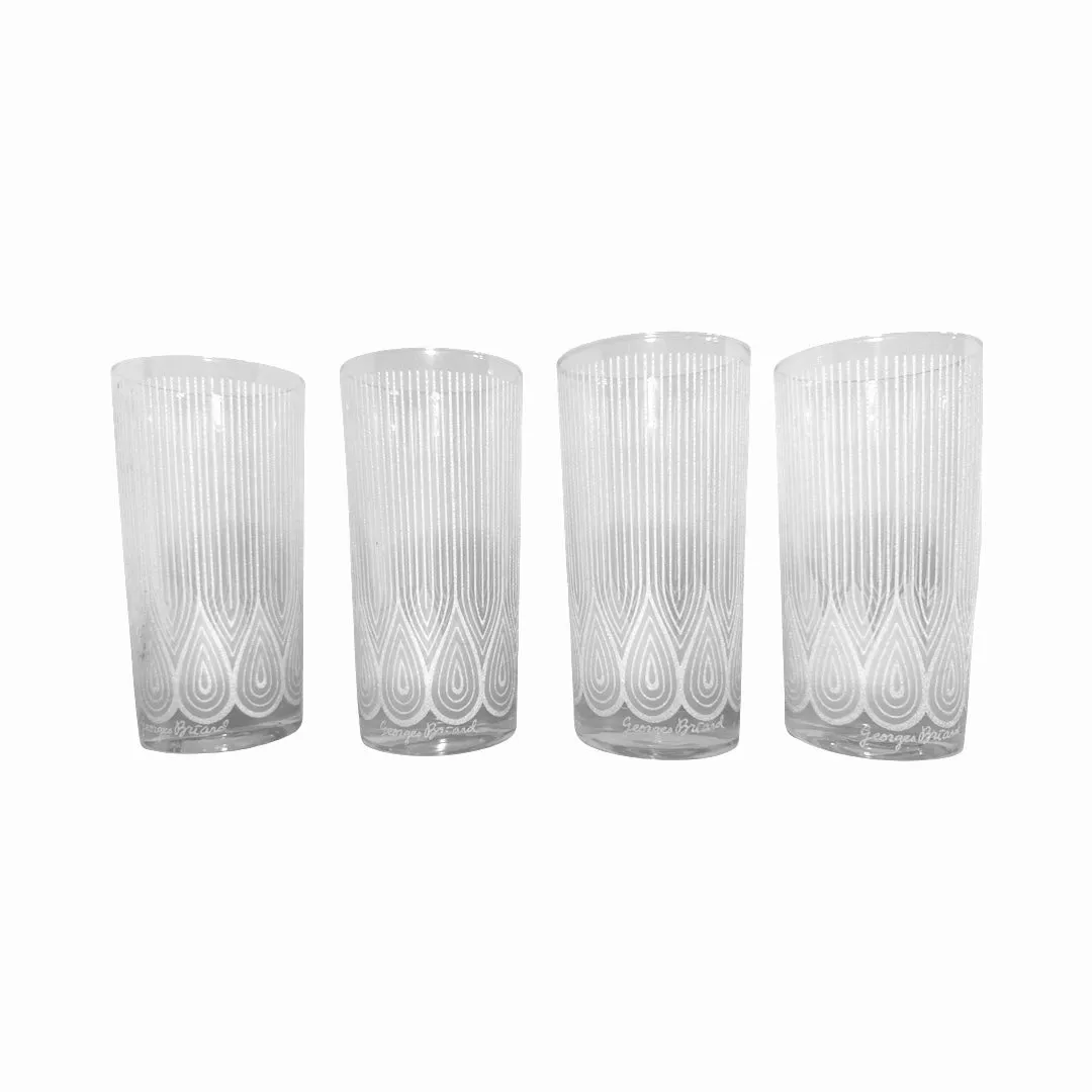 Georges Briard Signed Mid-Century White Textured Peacock Glasses (Set of 4)