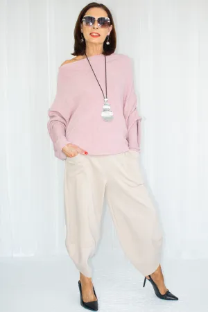 Giana Asymmetric Slouchy Fine Knit in Blush Pink