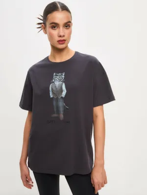 Grey Printed oversized T-shirt MINIMALIST CAT