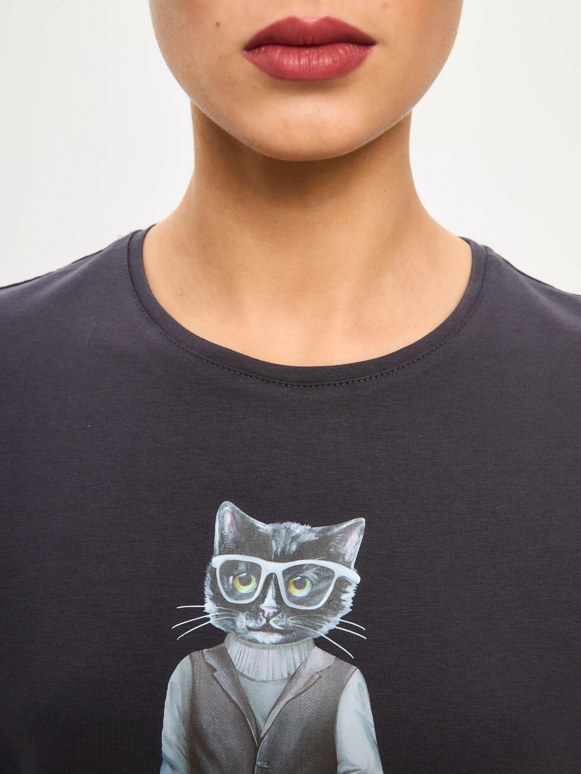 Grey Printed oversized T-shirt MINIMALIST CAT