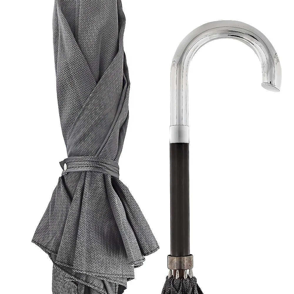 Italian Luxury: Tourist Handle, Woven Umbrella Cane, 925r Silver