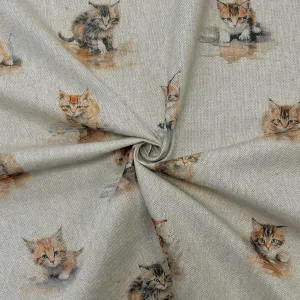 Kittens Digital Linen Look Polycotton Fabric